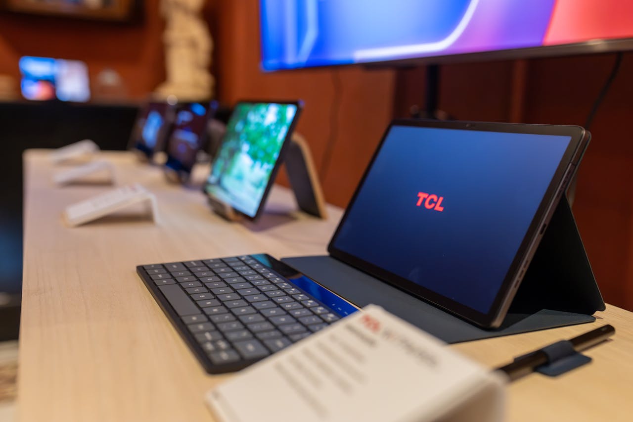 Tablets Standing on Display in a Store with Electronics